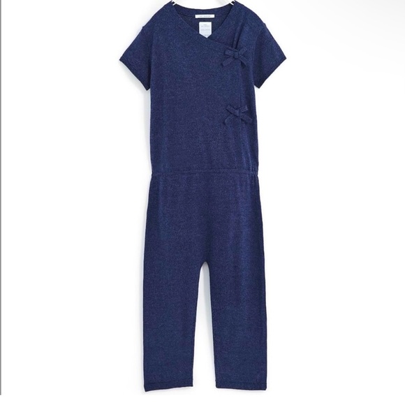 NWT ZARA GIRLS TEEN Crossover Knit Comfort Navy Blue Jumpsuit 13-14 T - Picture 1 of 2